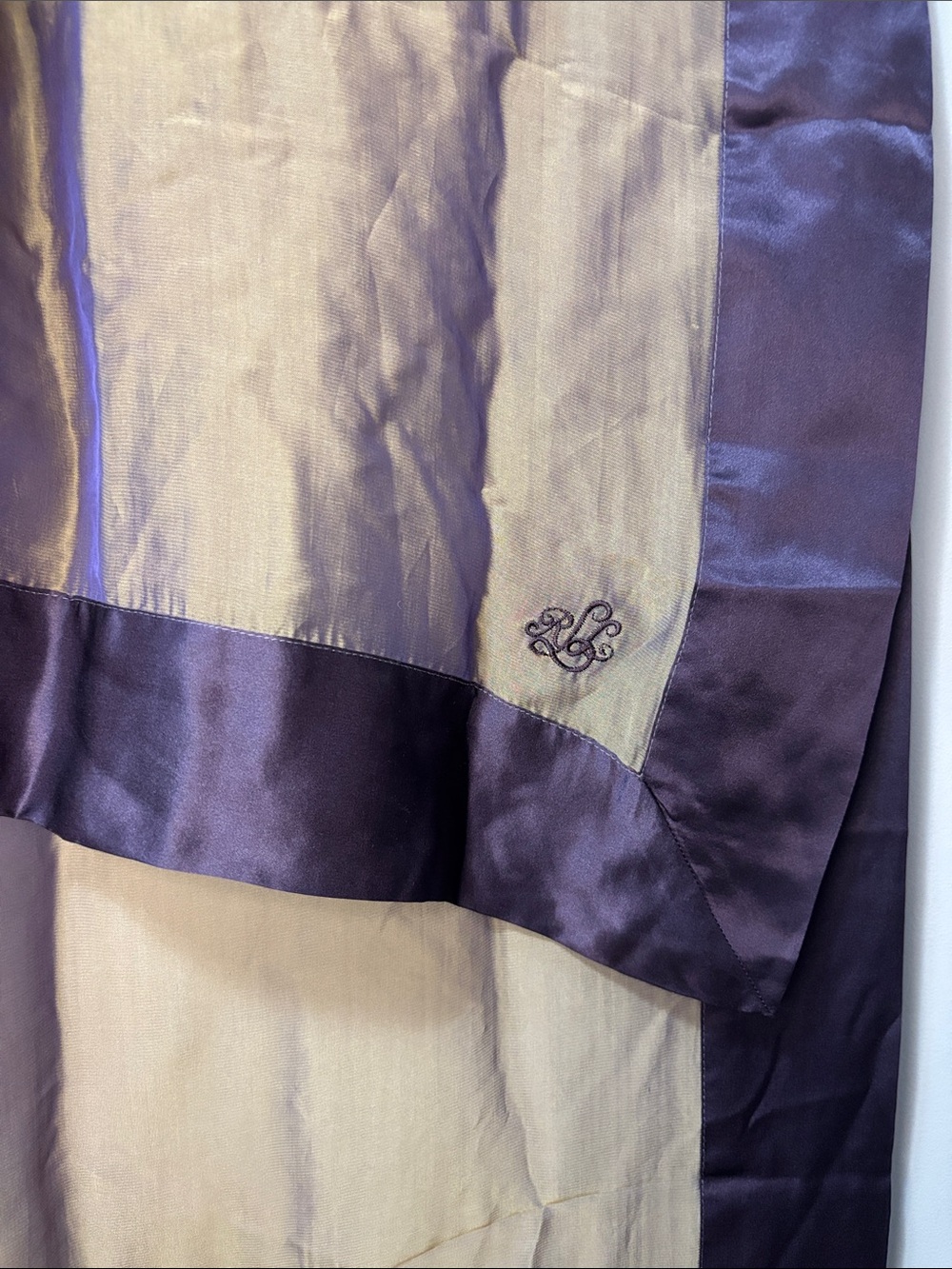 Lauren By Ralph Lauren Silk Blend Iridescent Scarf Wrap Purple Gold Embroidered